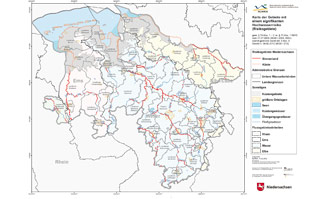 Figure 3d   Flood Risk Management Directive (FRMD): Preliminary designation of flood risk areas in Lower Saxony according to the FRMD.
(red: inland (‘Binnenland’)