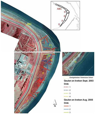 Figure 7. Overview of channels and creeks at Ketenisse marsh (Van den Neucker et al. 2007).