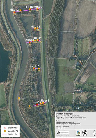 Figure 2. Overview Heusden LO wetland with measurement locations. Orthophoto January 2009. (Speybroeck et al. 2011)