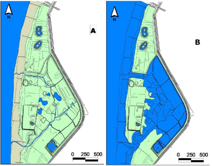 Figure 7: Different water levels on the Tegeler Plate (tidal low water (A)