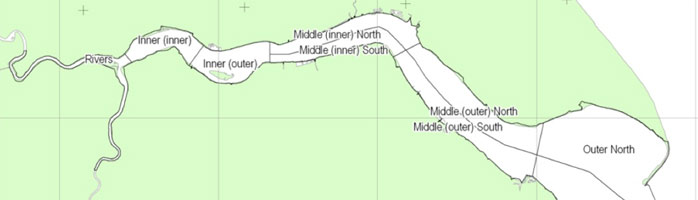 Fig. 6: Map of the general used zonation of the Humber estuary 